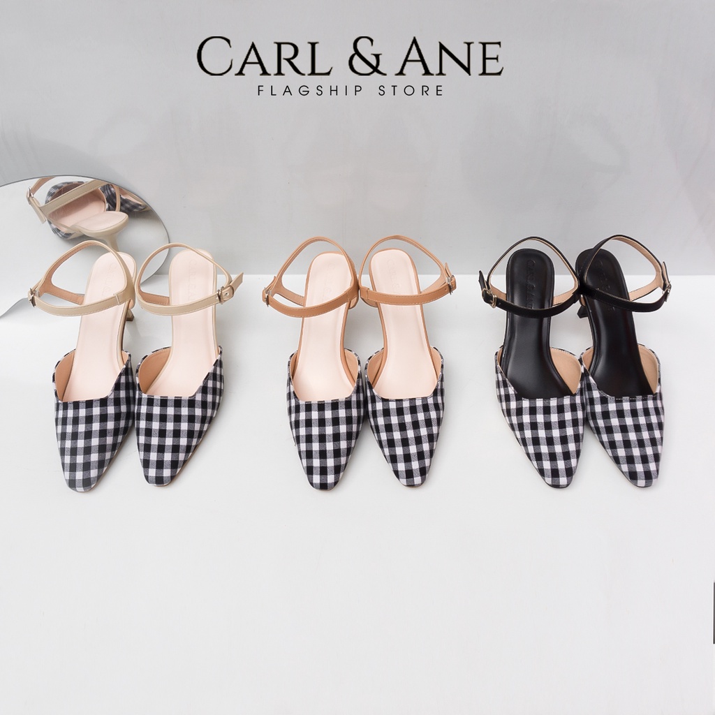 Carl &amp; Ane - Giày cao gót mũi nhọn màu nude phối caro thời trang công sở cao 6cm - CL028