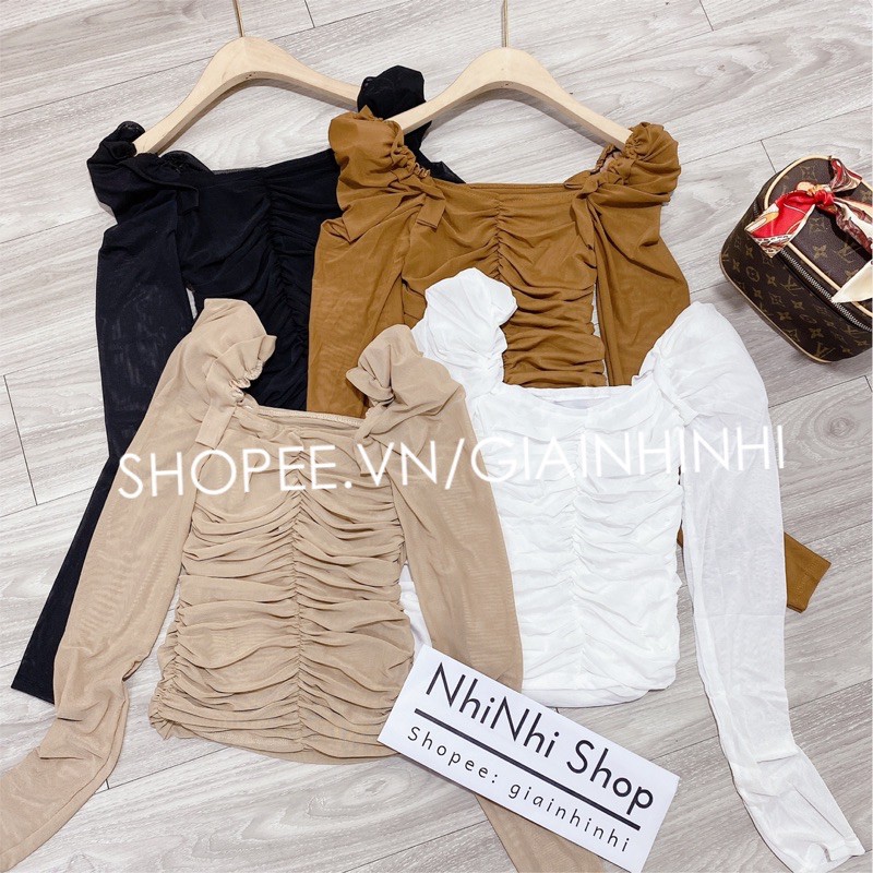 [ Mã WASTRUN4 giảm 10% tối đa 30K đơn 99K] Áo kiểu cổ vuông lưới rúm thân, mặc 2 mặt AK1501 - NhiNhi Shop | BigBuy360 - bigbuy360.vn