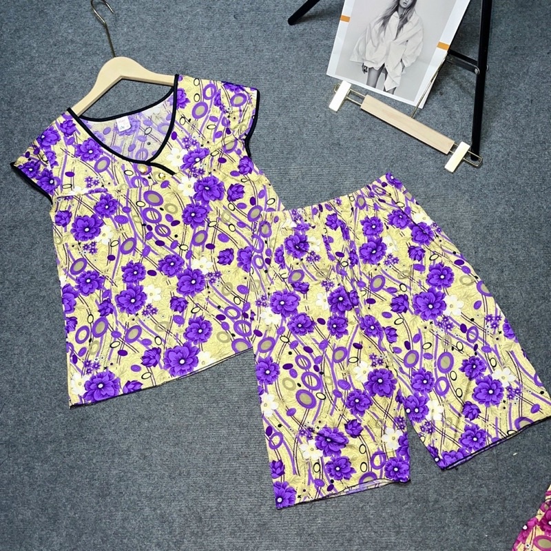 Bộ trung niên-vải thun lạnh in hoa phom 60kg