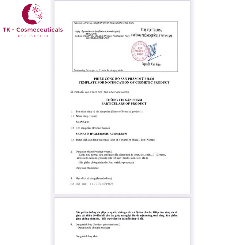 Serum Cấp Ẩm Phục Hồi SKINAVIS Hyaluronic Acid & Niacinamide + B5 Dành Cho Mọi Loại Da - 30ml