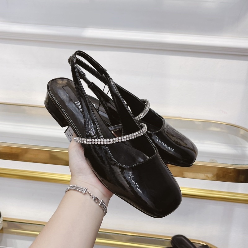 Giày sandal nữ bít mũi vuông quai đá zara gót 3cm thơif trang