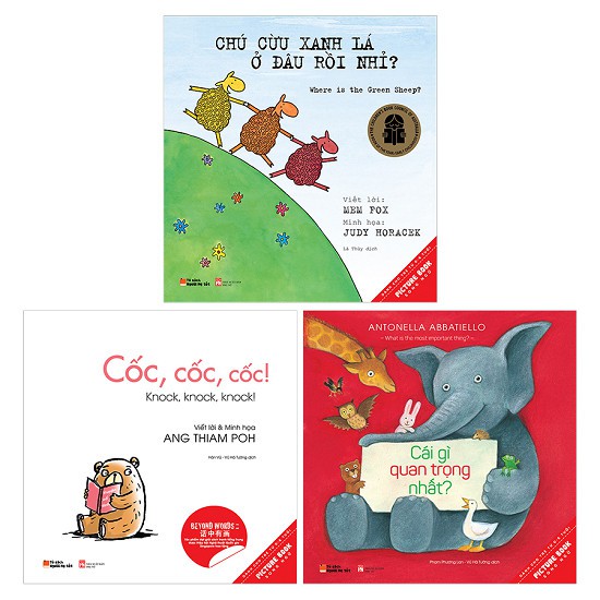 Sách - Combo Picture Book Song ngữ - Chú cừu xanh lá ở đâu rồi nhỉ, Cái gì quan trọng nhất, Cốc cốc cốc (3 cuốn)