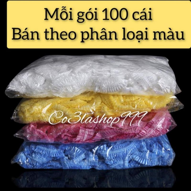 Gói 100 cái mũ trùm tóc nilon nhựa PE mỏng,dùng 1 lần