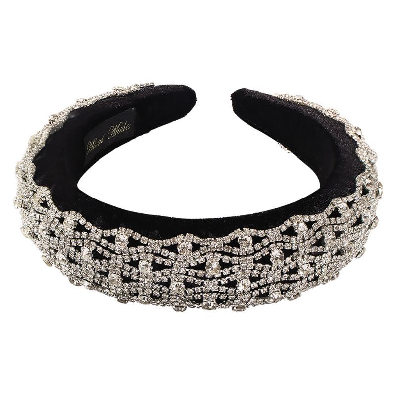 Flgo Băng Đô Nhung Gợn Sóng Đính Đá Lấp Lánh Thời Trang