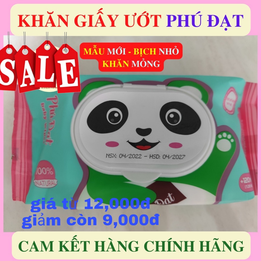 Combo 10 gói Khăn giấy ướt gói 120 tờ hình gấu phú đạt không mùi chính hãng date mới nhất-mẫu mới