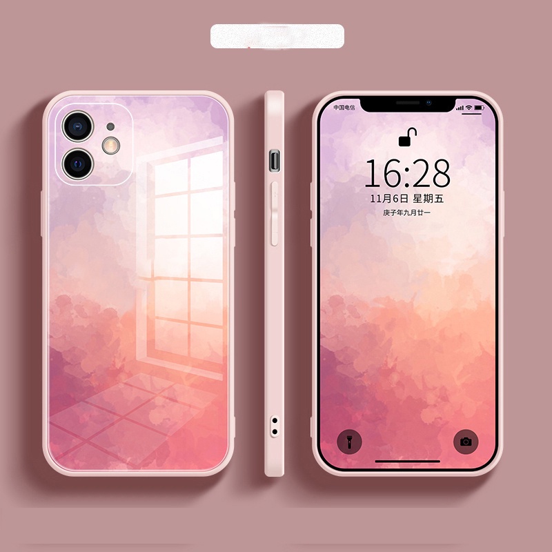 Ốp điện thoại kính cường lực silicon chống sốc màu nước cho iPhone 12 Pro Max 12 Mini