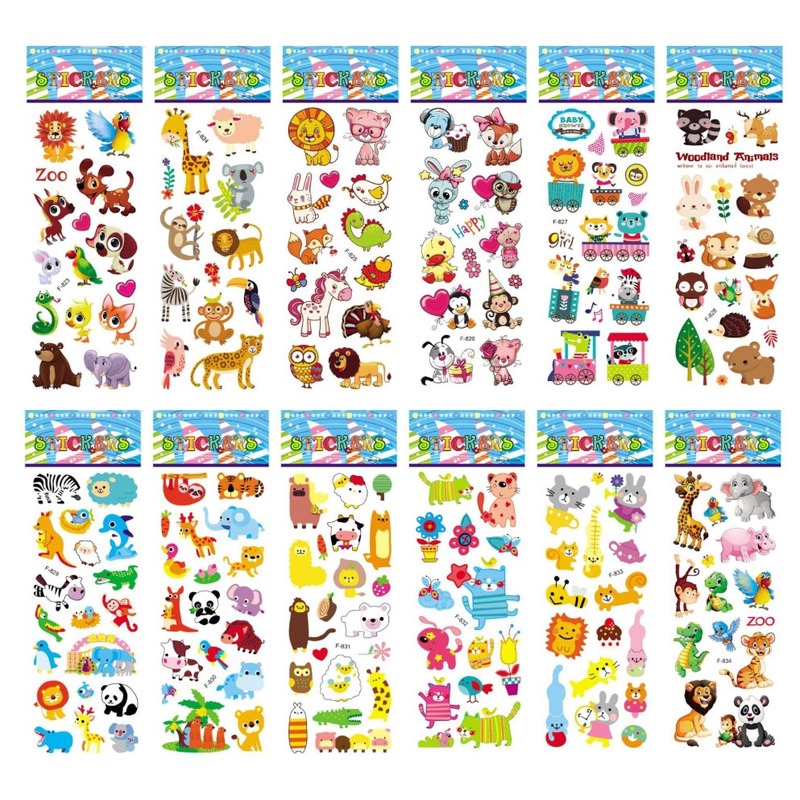 Bộ 10 tờ sticker hoạt hình/ vườn bách thú/ động vật 3D dùng học tập/ làm quà tặng sinh nhật cho bé trai bé gái
