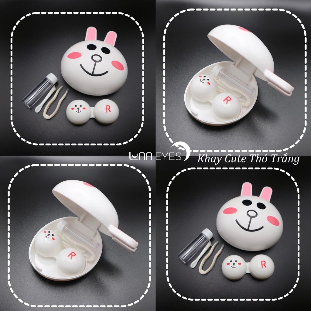 Khay Gương Cute Hình Thú kèm dụng cụ đeo lens