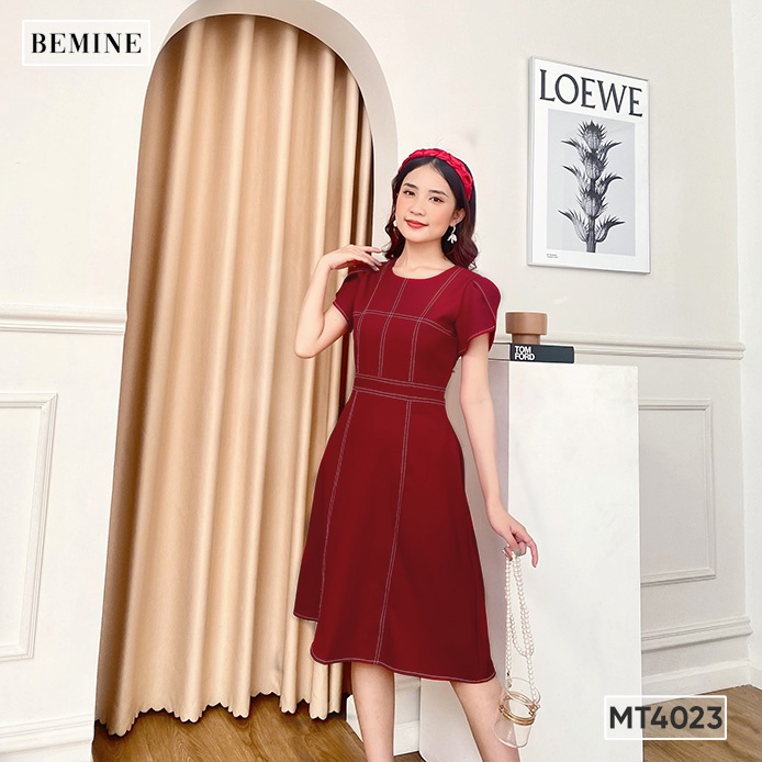 Đầm basic tay búp sen chỉ nổi BEMINE MT4023ĐO