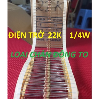 [100 CON] Điện Trở 22K 1/4W 5% Loại Chân To Bằng Đồng