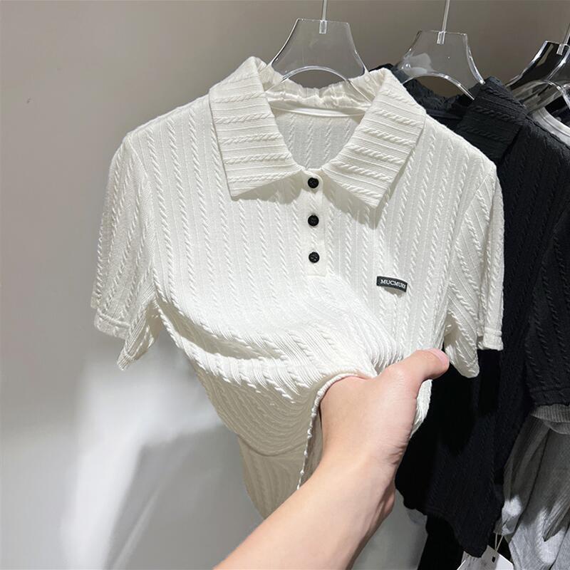 Áo Thun Polo Tay Ngắn Dáng Rộng Bằng Lụa Băng Dễ Phối Đồ Thời Trang Mùa Hè Hàng Mới Dành Cho Bạn Nữ