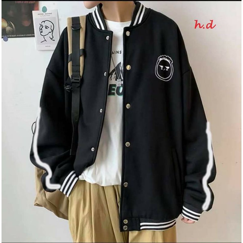 áo Bomber gió rot tay lo go Mặt người jacket form thụng nam nữ unisex áo khoác gió