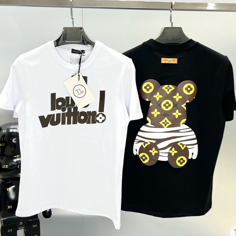 Áo Phông Thun Nam in Gấu 3D LV ngắn tay, chất cotton kiểu dáng năng động