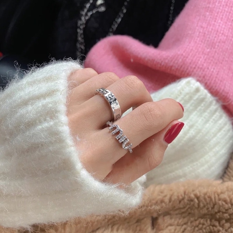 Nhẫn Đính Đá Màu Bạc Dễ Thương Dành Cho Cặp Đôi