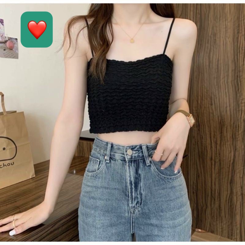 Áo kiểu 2 dây xốp tầng vảy cá croptop cực xinh , chất thun xốp mềm mịn mát