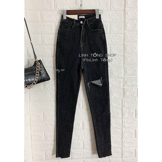 Jeans dài lưng cao co giãn rách bẹ PT L