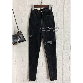 Jeans dài lưng cao co giãn rách bẹ PT L