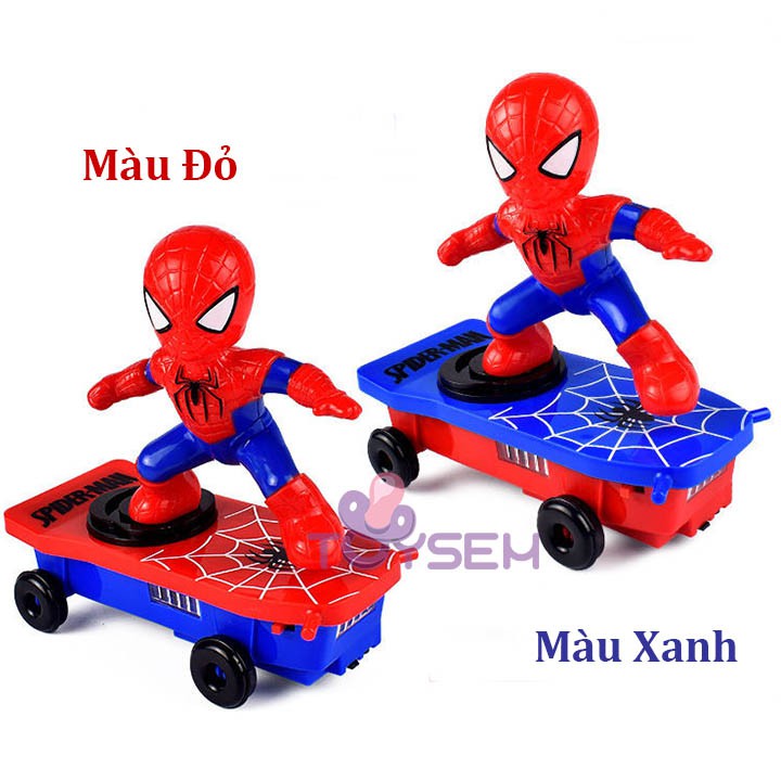 Đồ chơi người nhện lướt ván có đèn và nhạc xoay 360 độ toysem spiderman - Quà tặng sinh nhật cho bé