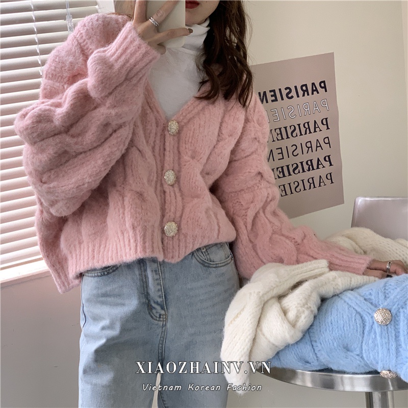 Xiaozhainv Áo Khoác Cardigan Dệt Kim Tay Dài Dáng Rộng Phong Cách Retro Hàn Quốc Thời Trang Cho Nữ