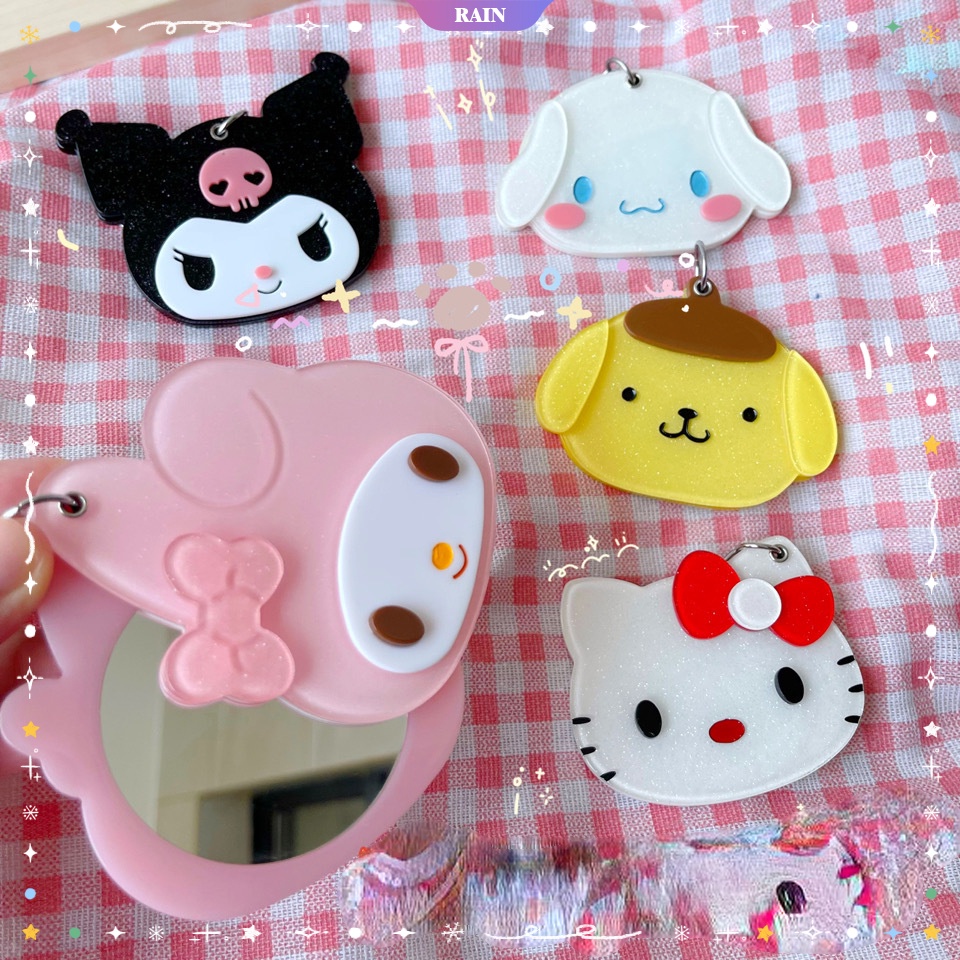 Sanrio Móc Khóa Hình Búp Bê Cinnamoroll Kuromi My Melody Hello Kitty Lấp Lánh Nhỏ Hình Tròn Nhỏ