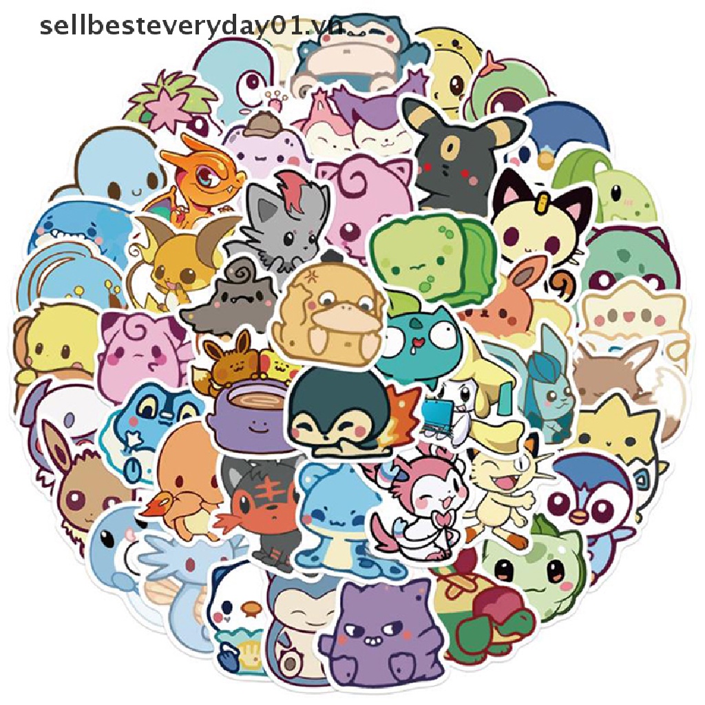 Set 50 miếng dán hình Pokemon trang trí đa dụng chất lượng cao