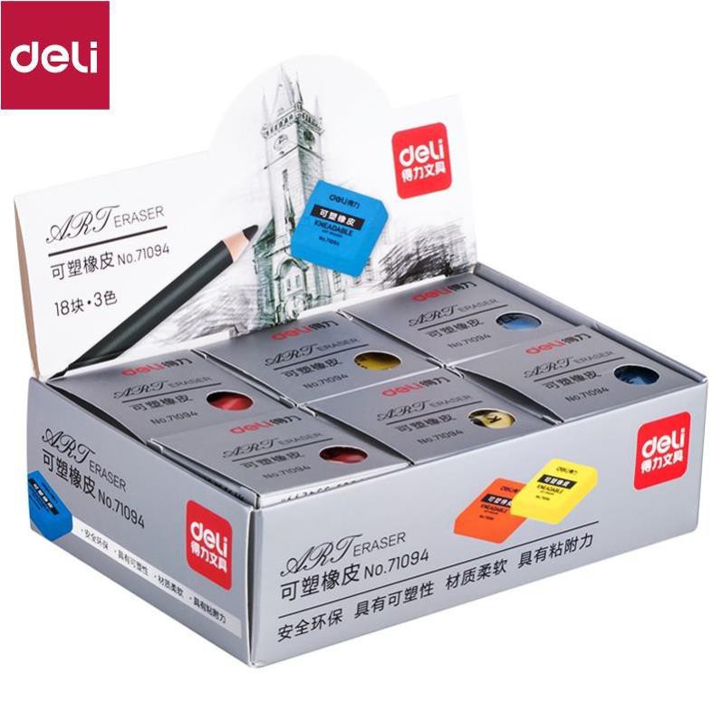 Tẩy dẻo Deli nhiều màu - Đỏ/ Xanh dương/ Vàng - 71094 [Deli]