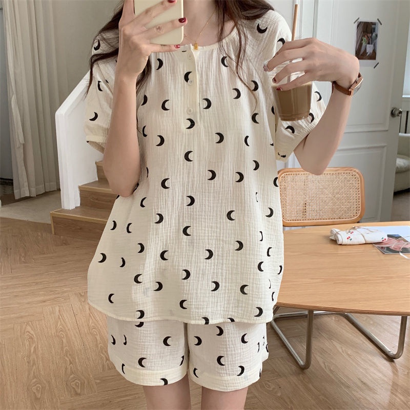 Set Đồ Ngủ Ngắn Tay Họa Tiết Trái Cây Đơn Giản Thời Trang Mùa Hè Mới Cho Nữ