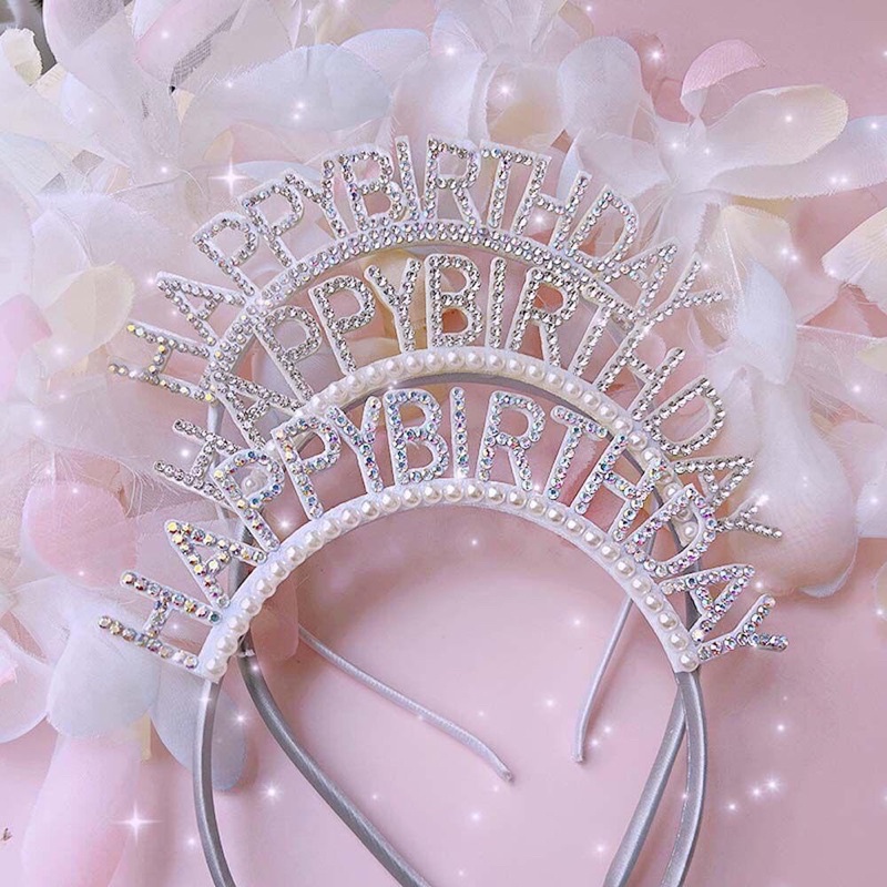 Bờm băng đô cài tóc lấp lánh happy birthday vải xốp trang trí sinh nhật bạn gái
