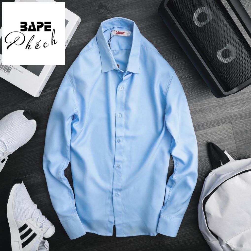 Áo sơ mi trơn big size BAPE PHẾCH-523D, form body, chất lụa chống nhăn