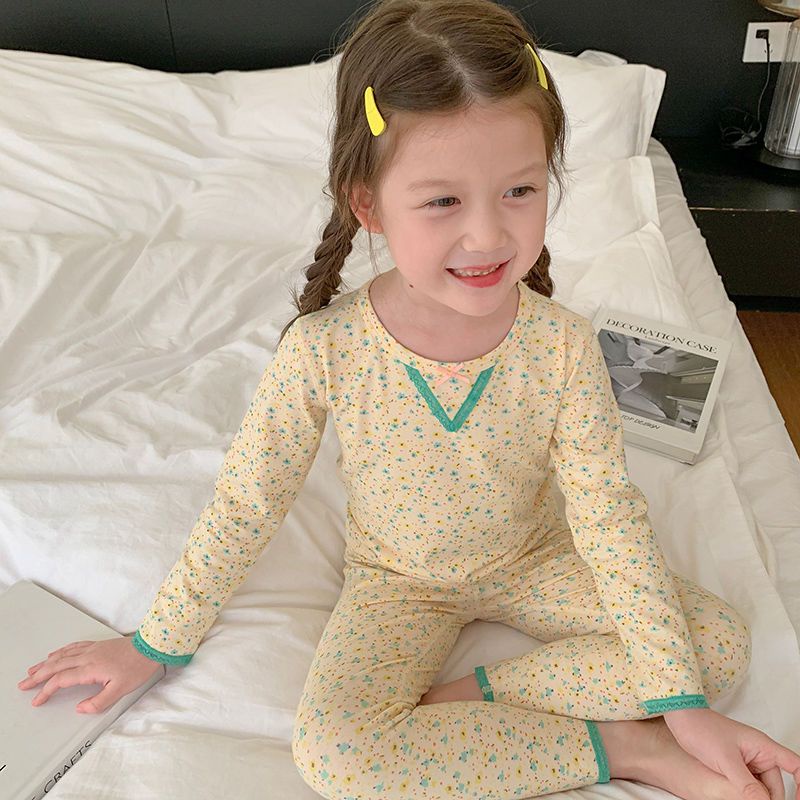 [Hàng Mới Về] Bộ Đồ Mặc Ở Nhà Bằng Cotton Nguyên Chất Thoáng Khí Thoải Mái Thời Trang Mùa Thu Cho Bé Gái