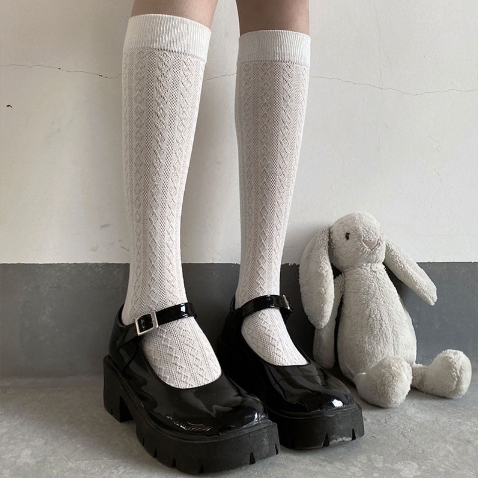 TL110 Tất vớ nữ cổ cao màu trơn 2 màu đen trắng LOLITA  vintage phong cách retro cổ điển
