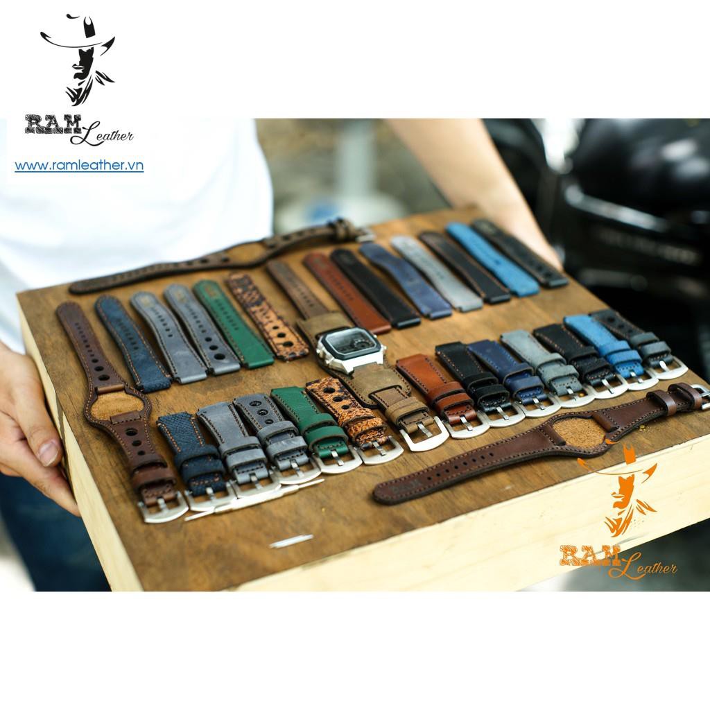 Dây Đồng Hồ Da Bò Cho Casio Ae1200 Whd Và Seiko 5 37mm  - Da Sáp Ngựa Điên Cực Chất +