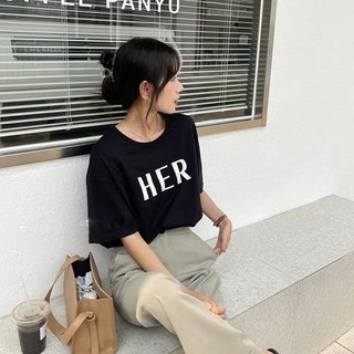 Áo phông áo thun 2T UNISEX in chữ Her tay lỡ, unisex, form rộng P15