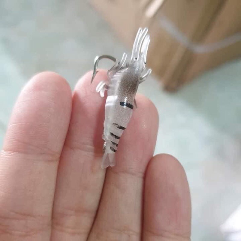 Bộ mồi câu giả (5con) hình tôm có loại lưỡi và k lưỡi siêu nhạy
