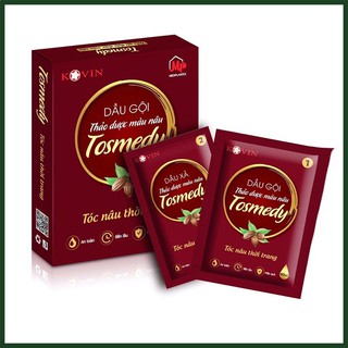Dầu gội thảo dược màu Nâu - Hạt dẻ TOSMEDY, Dầu gội nhuộm tóc màu, nhuộm phủ nâu. Hộp 2 gói nhỏ, gọn hơn