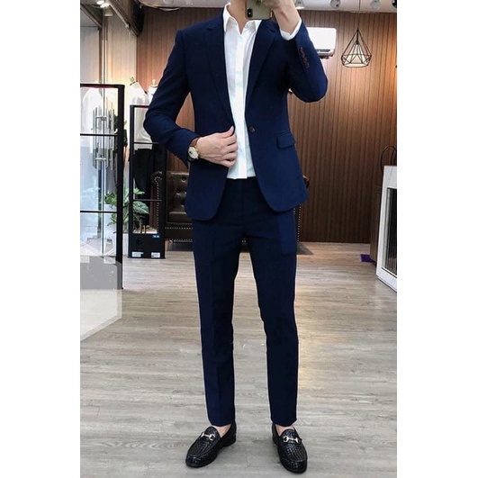 Bộ vest nam áo+ quần xanh than, vest công sở, vest cưới mẫu 1 khuy và 2 khuy, trẻ trung, lịch lãm lôi cuốn