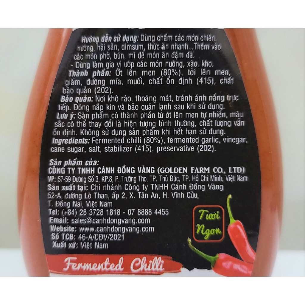 [Chai 290g] TƯƠNG ỚT LÊN MEN [VN] GOLDEN FARM Fermented Chilli
