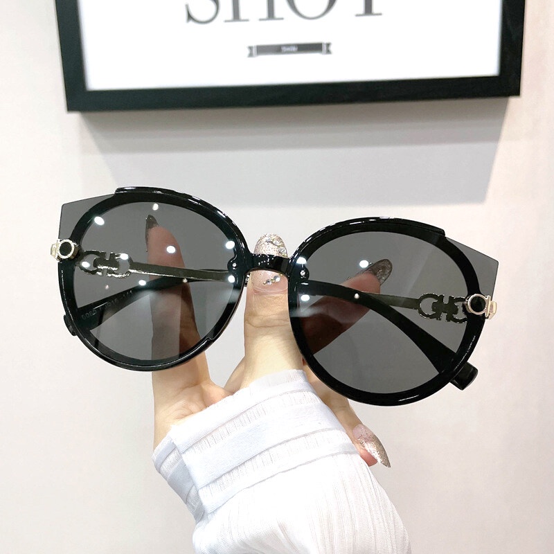 Kính Mát Gọng Kim Loại Tròng To Thời Trang Cho Nam Nữ