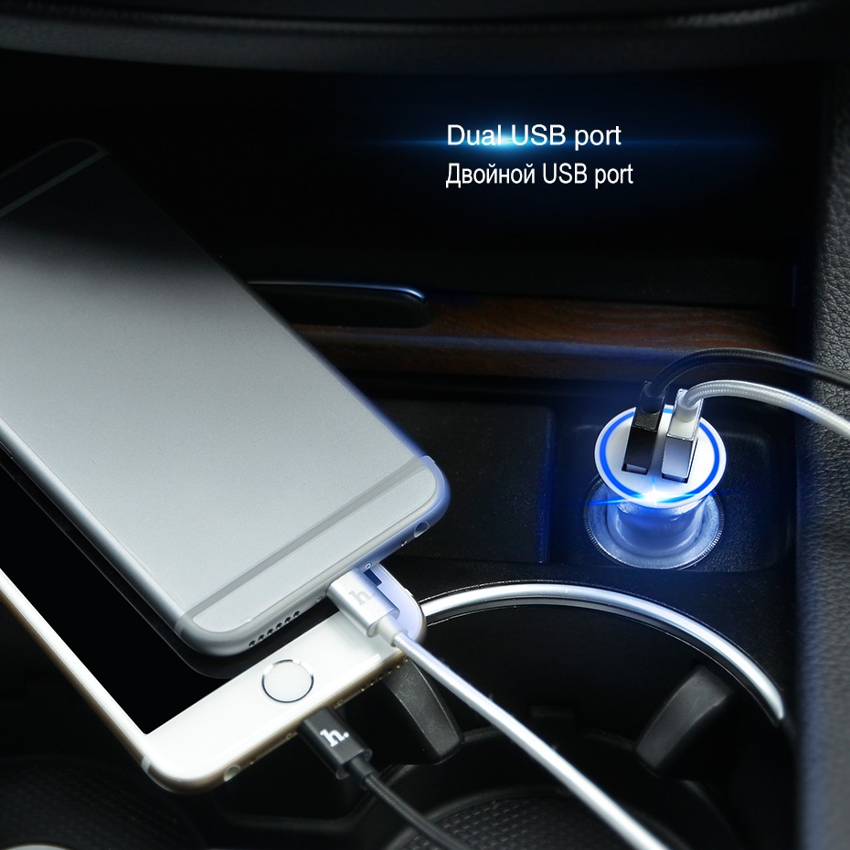 CODHOCO UC204 Mini Car Charger Dual USB Port Charging Adapter 2.4A Universal