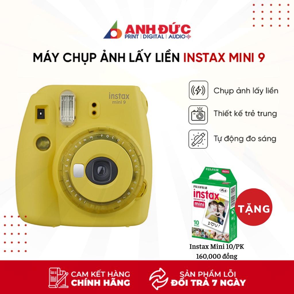 Máy chụp ảnh lấy liền Fujifilm Instax Mini 9, Tặng 10 film mini, bảo hành 12 tháng