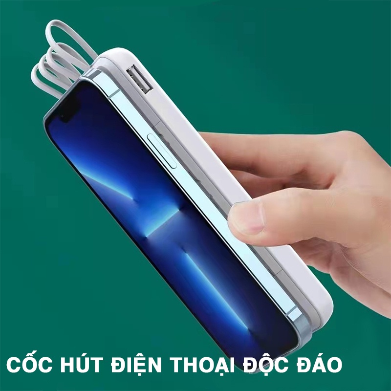 Sạc Dự Phòng 10000 mAh hỗ trợ cốc hút,giá đỡ sạc ở phía sau tiện lợi, an toàn khi sử dụng trên máy bay bảo hành 12 tháng