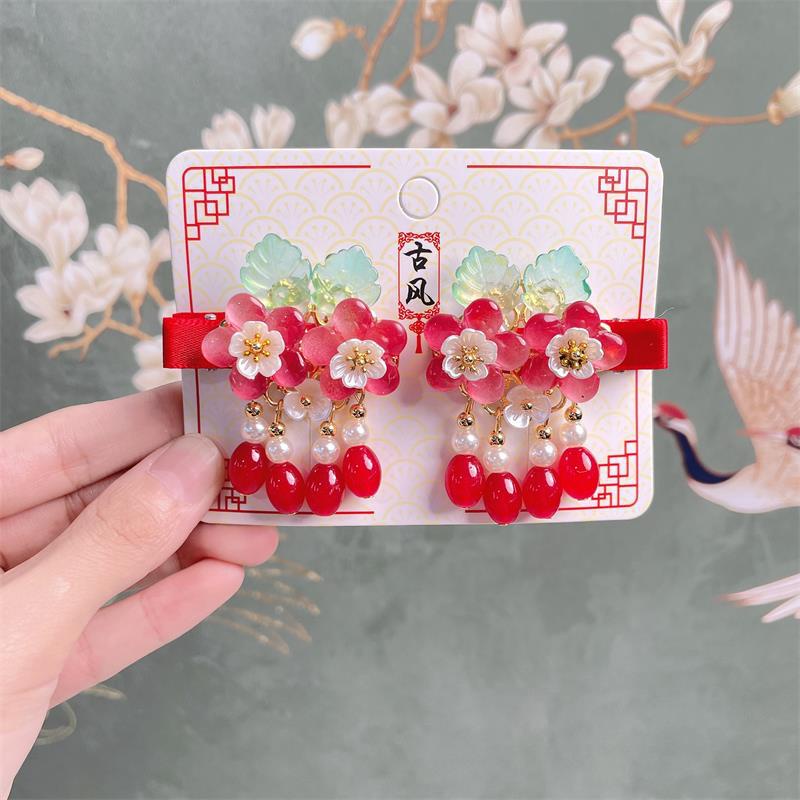 1 Cặp Trâm Cài Tóc Đính Hoa / Trái Cây / Tua Rua Phong Cách Trung Hoa Cổ Điển Cho Bé Gái
