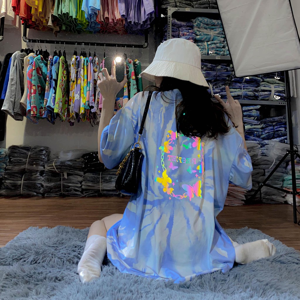 Áo thun tay ngắn phản quang unisex, áo phông tay lỡ nam nữ không phai màu, 65% cotton, free size 40-75kg-yumi47store | BigBuy360 - bigbuy360.vn