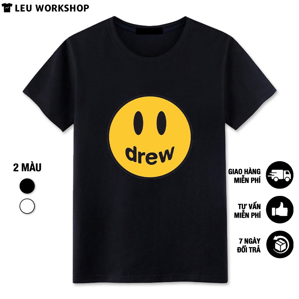 Áo thun Unisex ngắn tay không cổ in hình DREW mặt cười thời trang cá tính