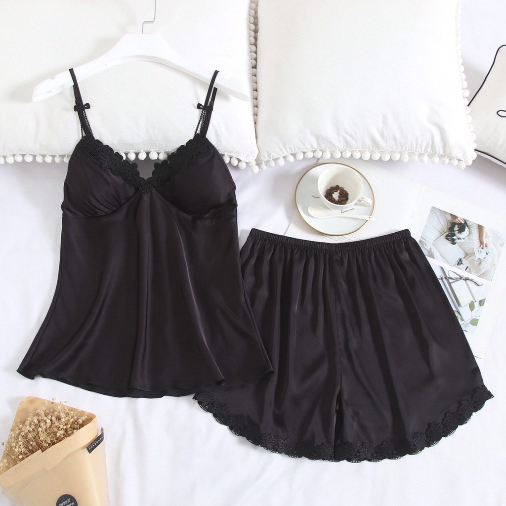 Đồ Bộ Ngủ Lụa Satin Cao Cấp Mặc Nhà Có Mút Ngực Đủ Size Dưới 85Kg AS-28