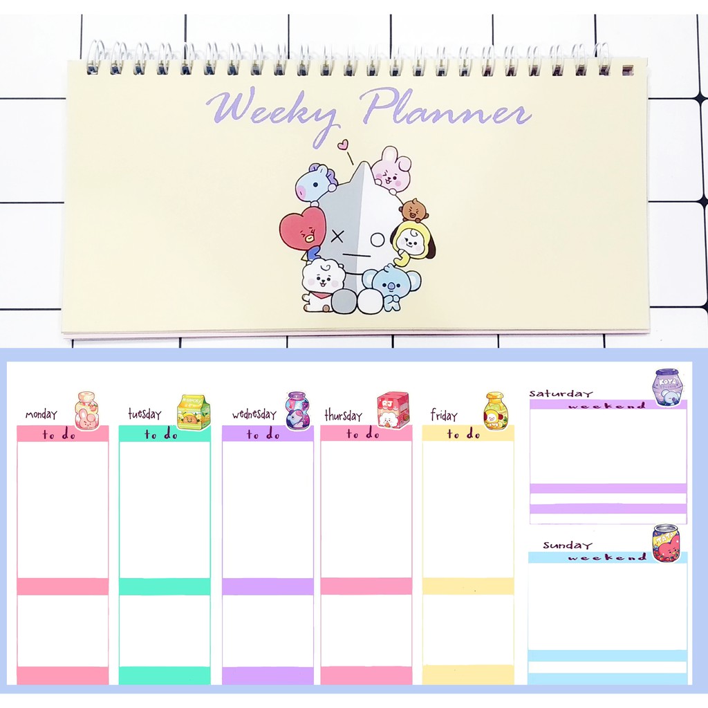 Sổ kế hoạch tuần bangtan army hoạt hình WPI1 Weekly Planner 52 trang