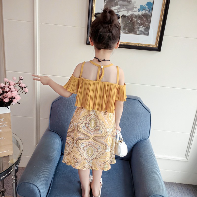Bộ áo thun ngắn tay in hoạt hình + chân váy cho bé gái