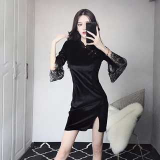 Sườn xám tay ren (ảnh thật)