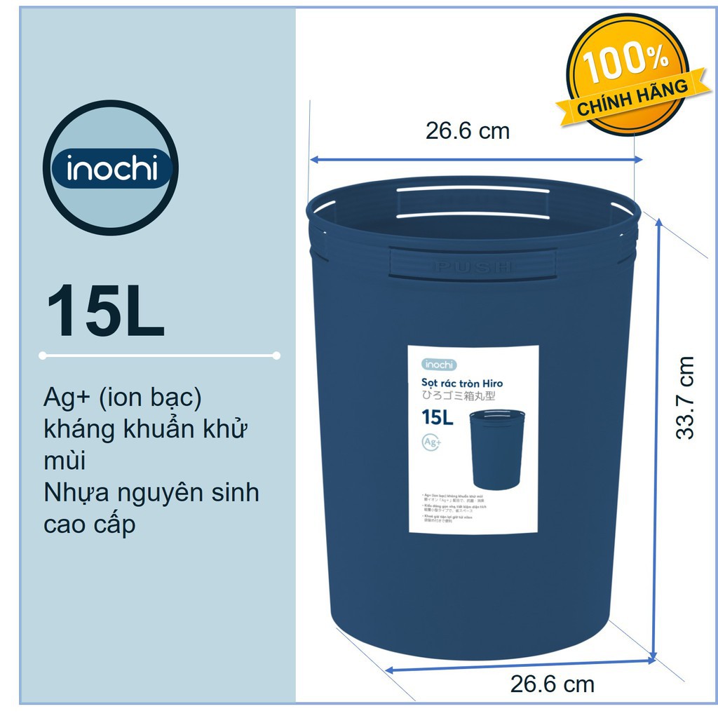 Thùng Rác Nhựa Tròn Inochi 15 Lít Màu Rất Đẹp Làm Sọt Rác Văn Phòng, Khách Sạn, Đựng Rác Gia Đình, Để Bàn Trong Nhà