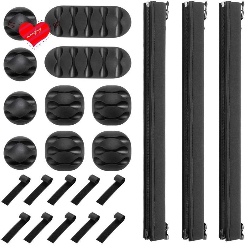 23Pcs Cable Organizer Set Cable Sleeves Adhesive Cable Clip Holder for TV Computer Home Office Desk Cable Management